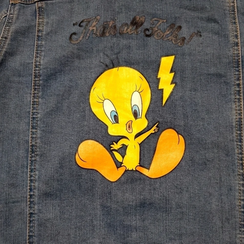 Looney Tunes Tweety Bird Jean Jacket Size Large 10-12